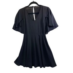 EXPRESS Women‎ Dress Size 0 Black Flutter Sleeve V Neck Fit Flare Mini